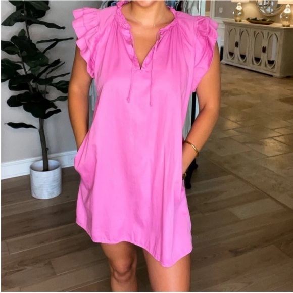 starkx Dresses & Skirts - Starkx Pink Ruffle Sleeve Pocket Cotton Dress